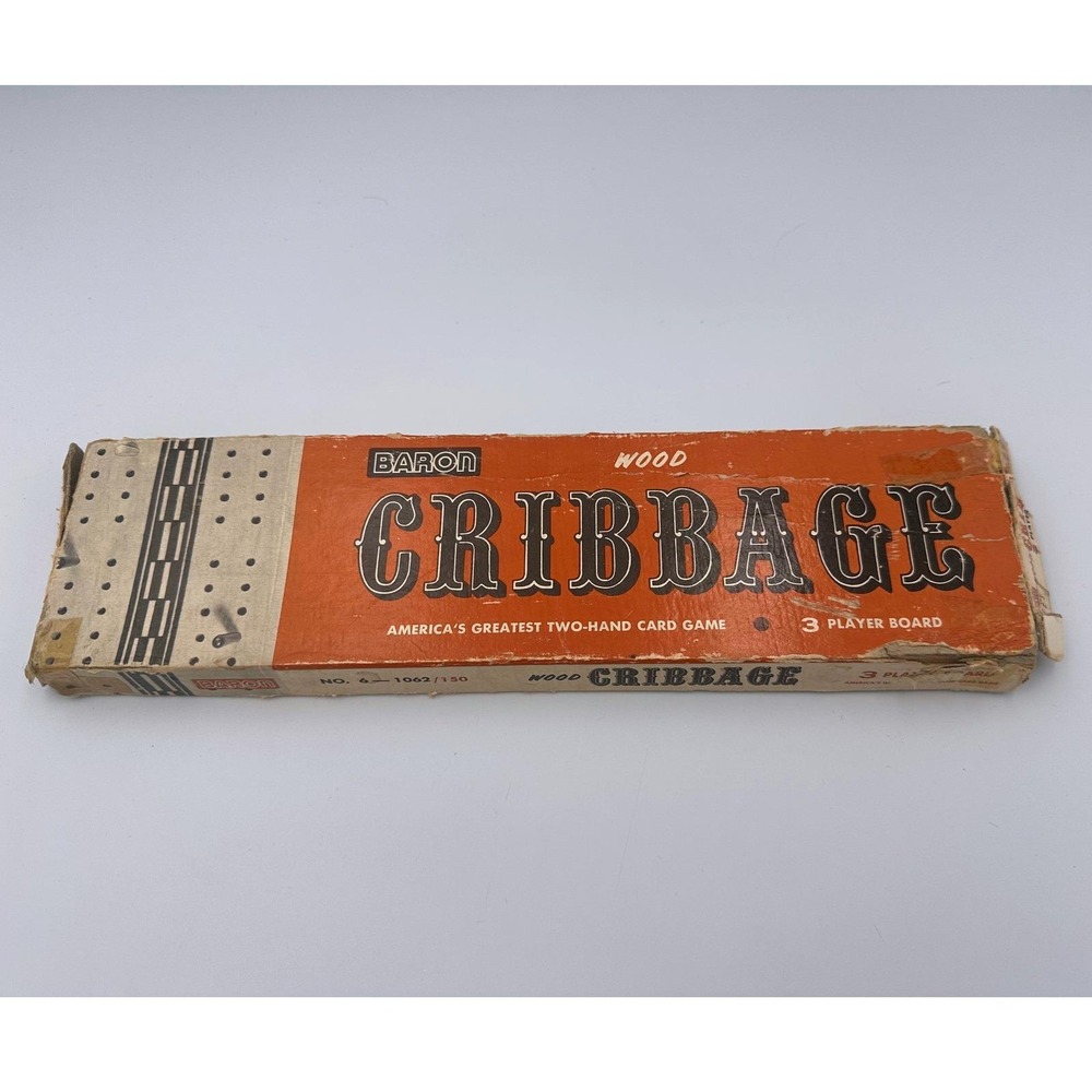Vintage BARON Cribbage Game Wooden Board 3 Player w Box & Cards
